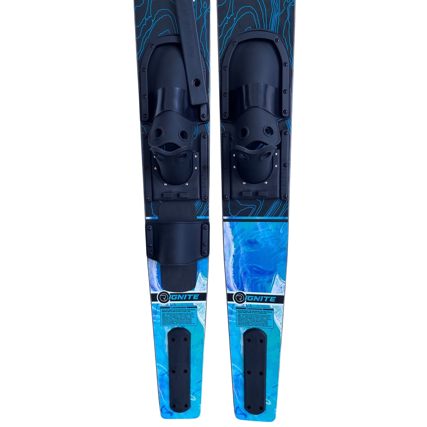 2027 Raptor Ignite Junior Combo Water Skis Blue — tail and binding detail