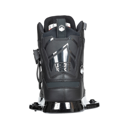 2027 Liquid Force Index 6R Wakeboard Binding Black — front view showing dual-zone lacing and open-toe opening