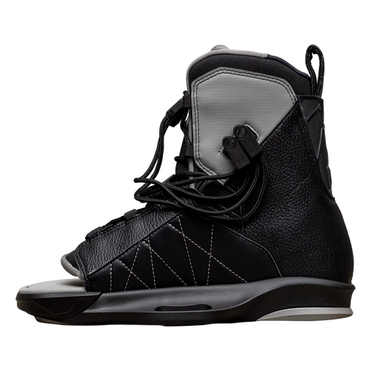 2027 Liquid Force Transit 6X Wakeboard Binding Black — angled view showing dual-zone lacing