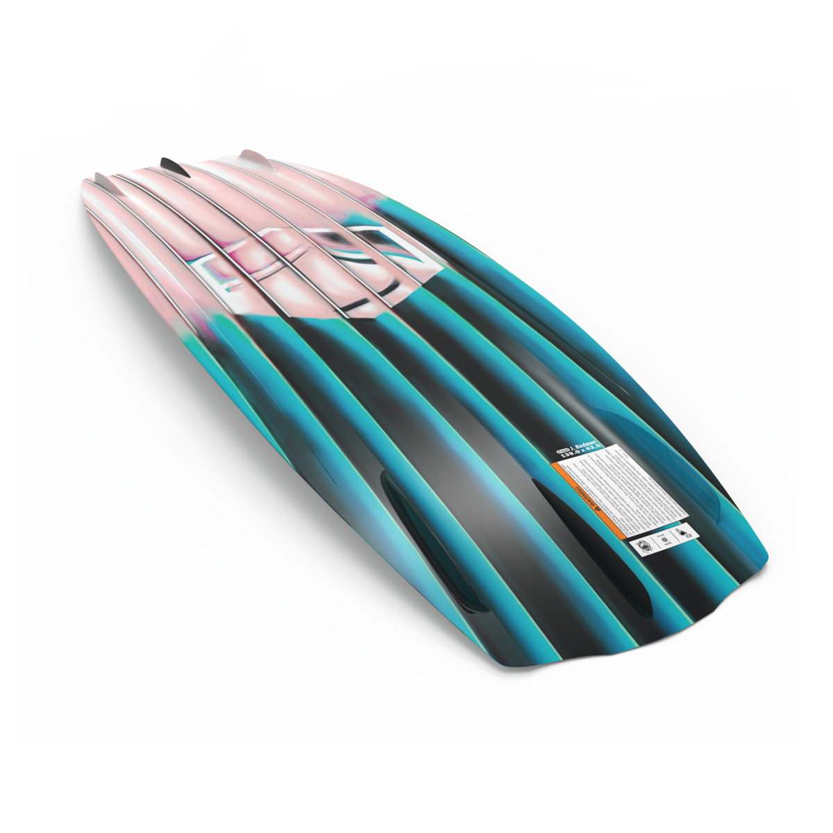 2027 Liquid Force Angel Wakeboard β angled base showing deep molded-in tip and tail fins