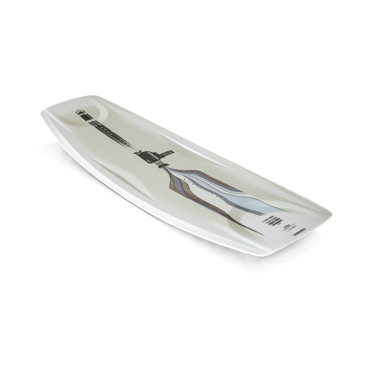 2027 Liquid Force Current Wakeboard - angled view showing 3-stage rocker and grab rail
