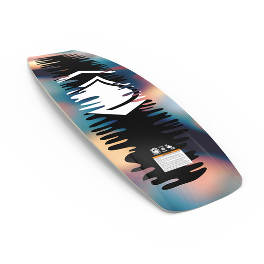 2027 Liquid Force Press Wakeboard - angled topsheet showing rounded tip and narrow outline