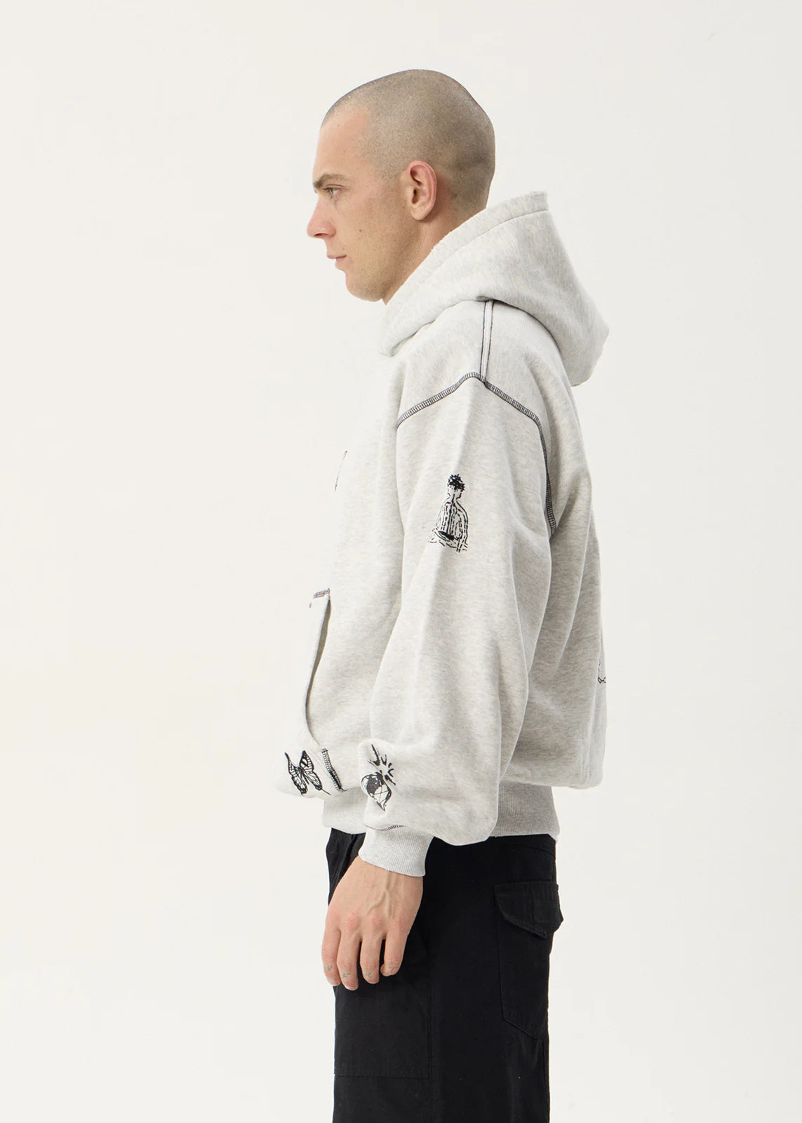 Afends Spiritual Distressed Boxy Hood - Grey Marle