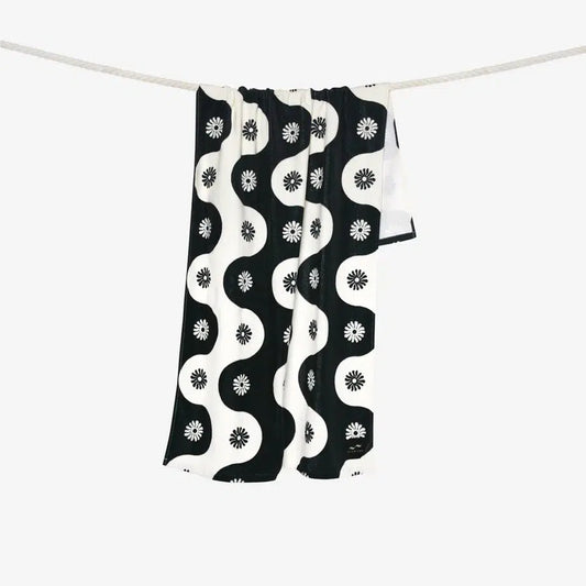Slowtide Botanical Waves Beach Towel - Black