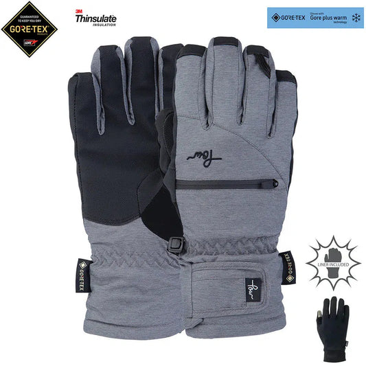 2025 Pow Womens Cascadia GTX +WARM Short Snow Gloves - Grey