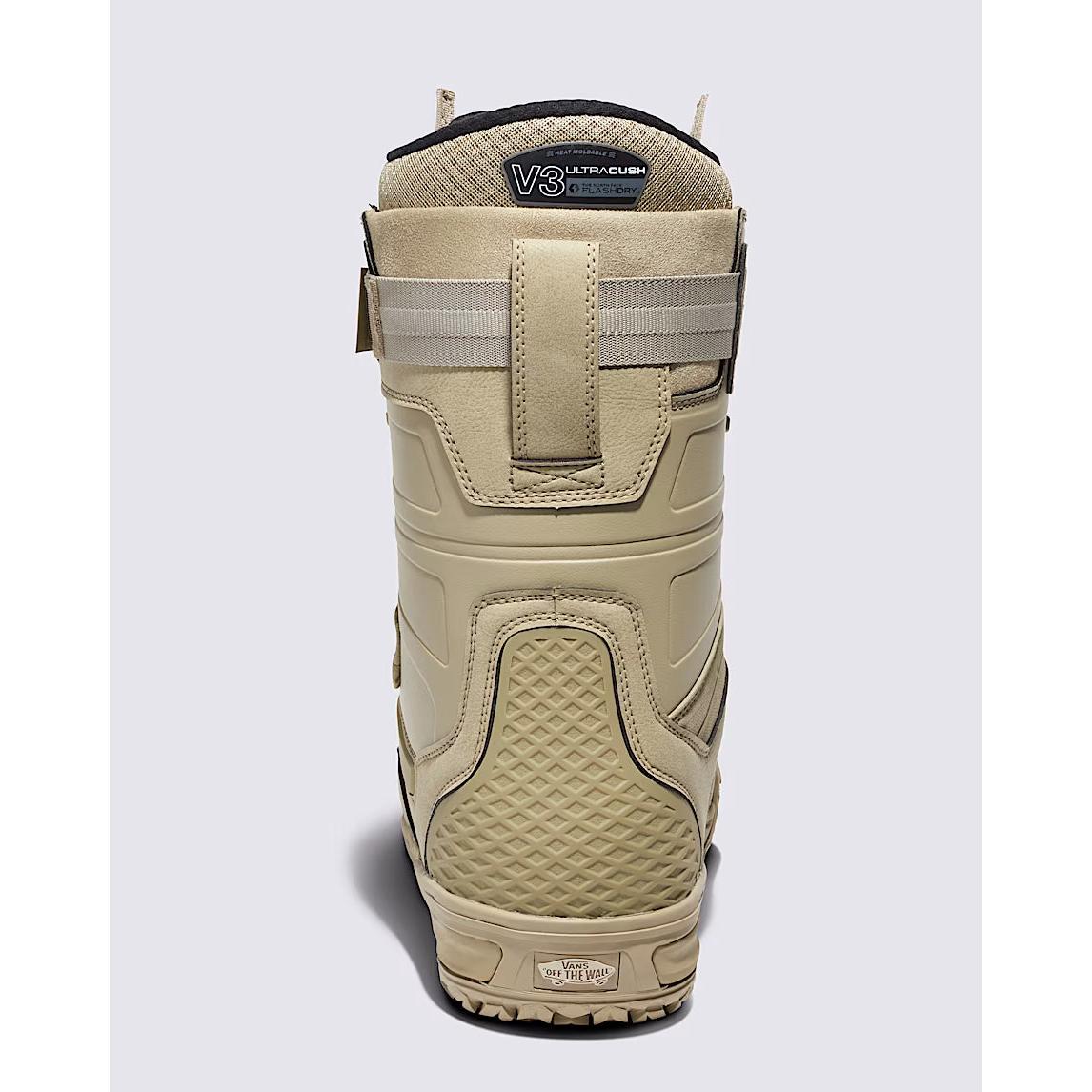 Tan Vans V3 UltraCush HellBound snowboard boot, rear view, durable tread, Welcome Boardstore