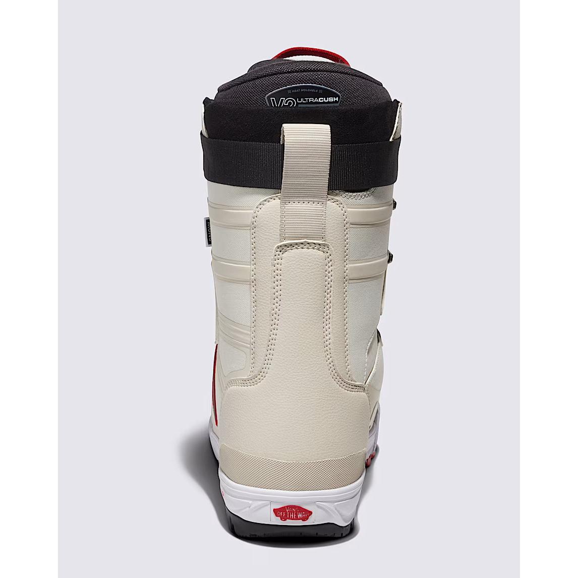 Vans Hi-Standard Pro X Benny Urban snowboard boot rear view, white and red, at Welcome Boardstore