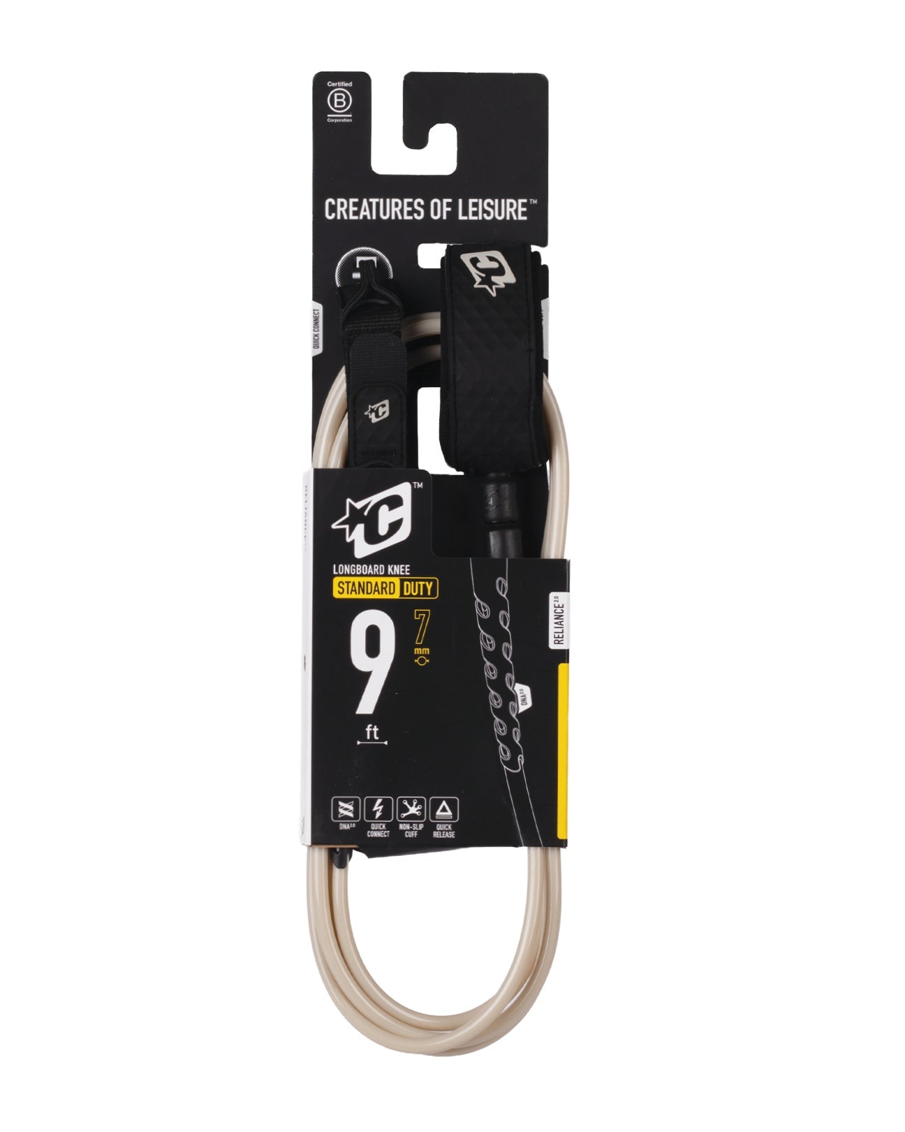 Creatures Of Leisure Reliance 2.0 Longboard Standard Duty Knee 9ft Leash Bone Black