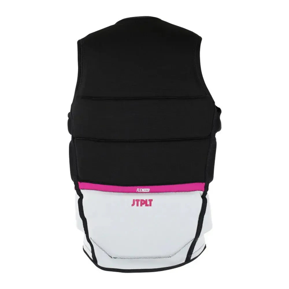 Black and white wakeboard impact vest with pink accents, JTPLT logo, sold at Boardstore.