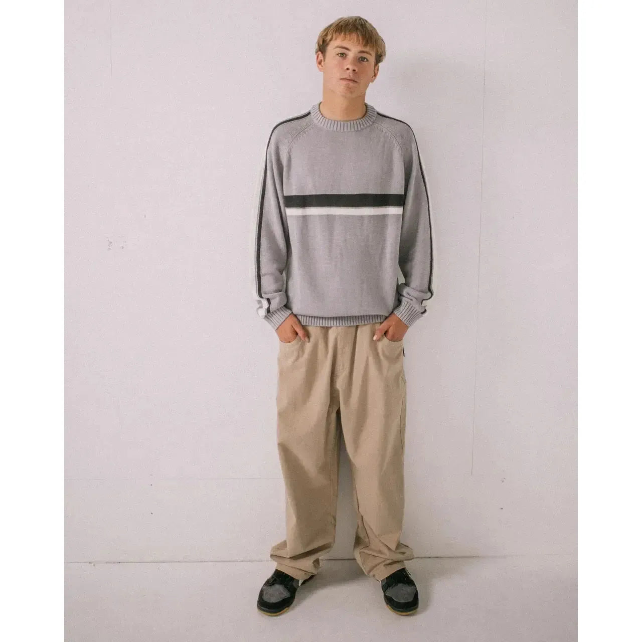 2026 Rusty White Lines 2.0 Knitted Crew - Stone Grey
