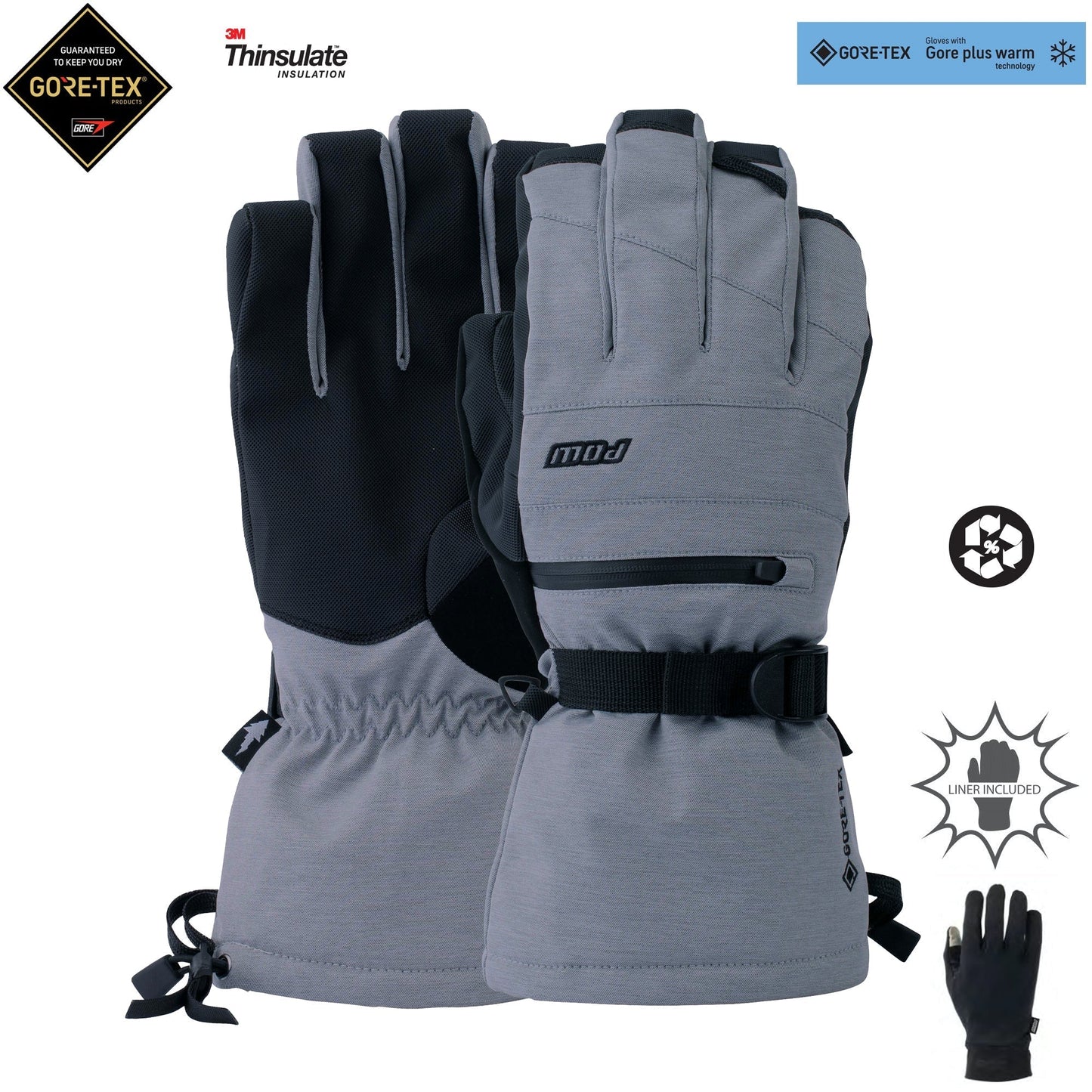 2025 Pow Wayback GTX Long +WARM Snow Gloves - Grey