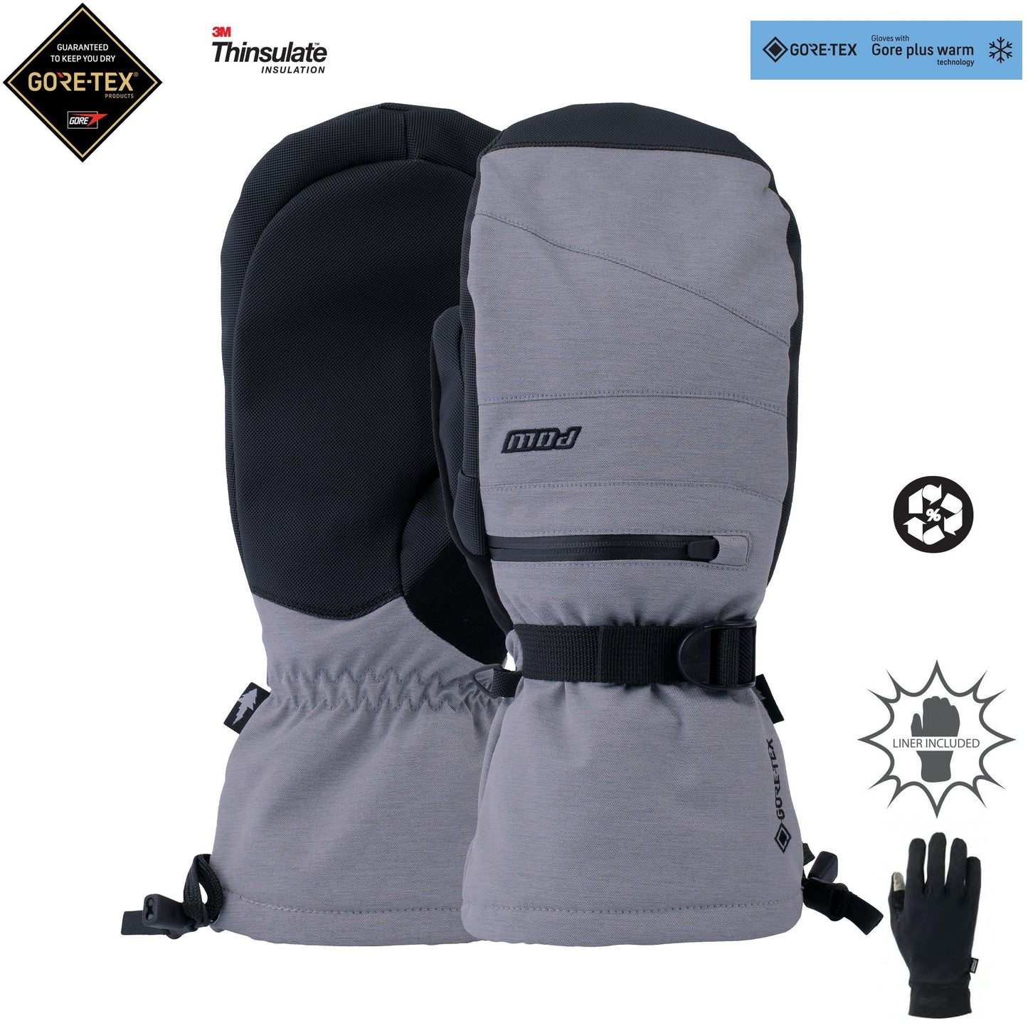 2025 Pow Wayback GTX Long +WARM Snow Mitts - Grey