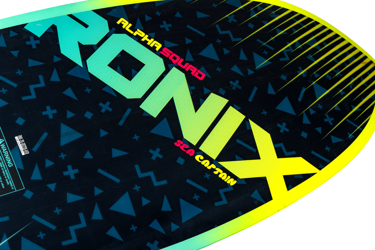2027 Ronix Alpha Squad Sea Captain Wakesurf Blue / Yellow — deck and rail detail