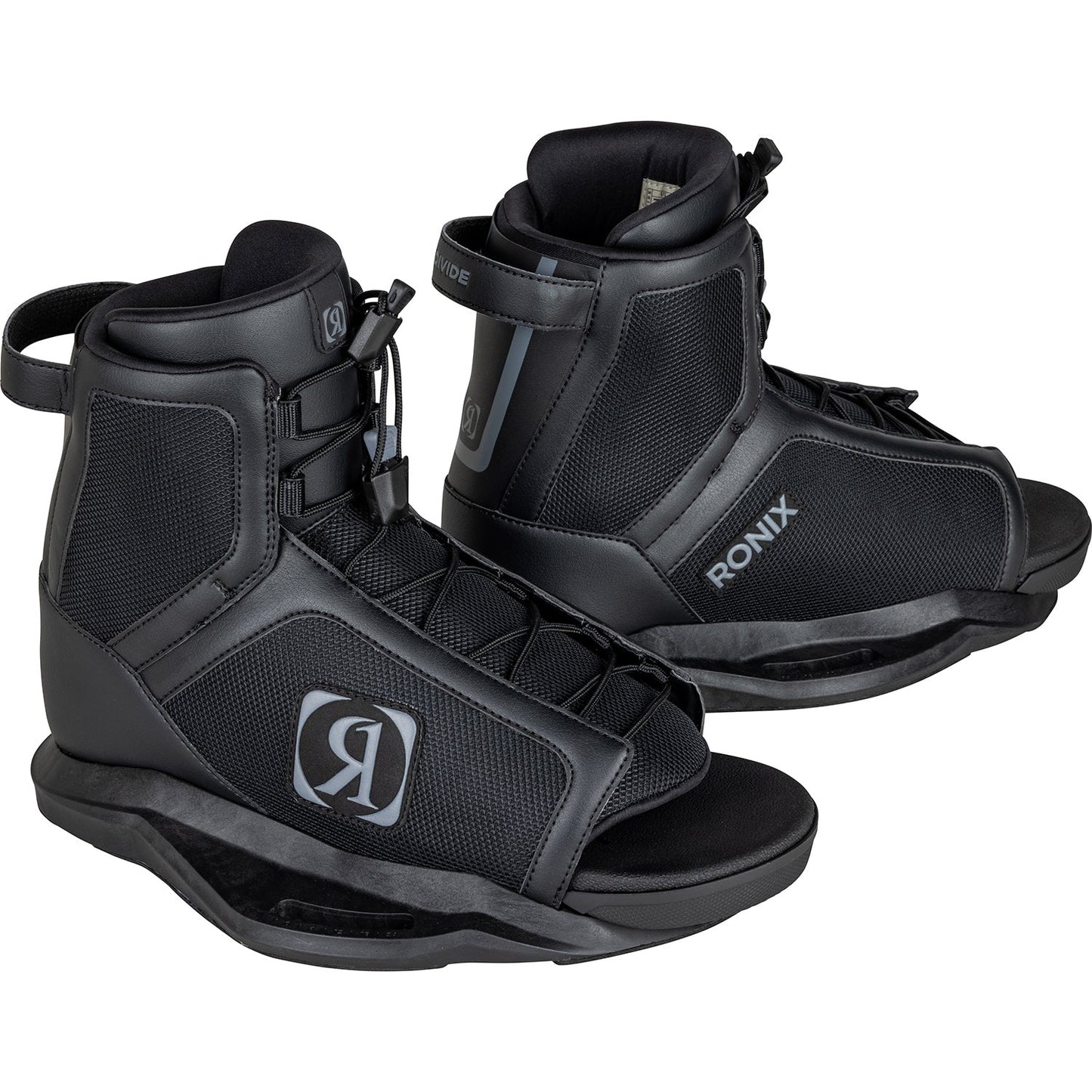 2027 Ronix Vault Wakeboard Package — Divide boots, Jet Black, side profile