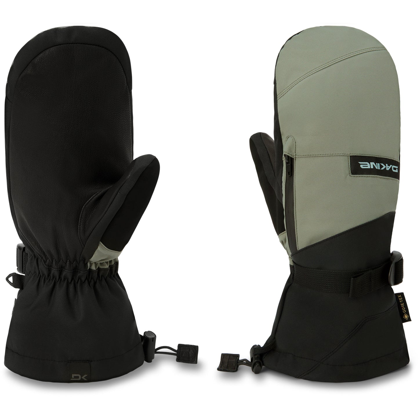 2026 Dakine Leather Titan Gore-Tex Mitt - Mulled Basil | Pair of black and beige mittens with brand logo on a white background