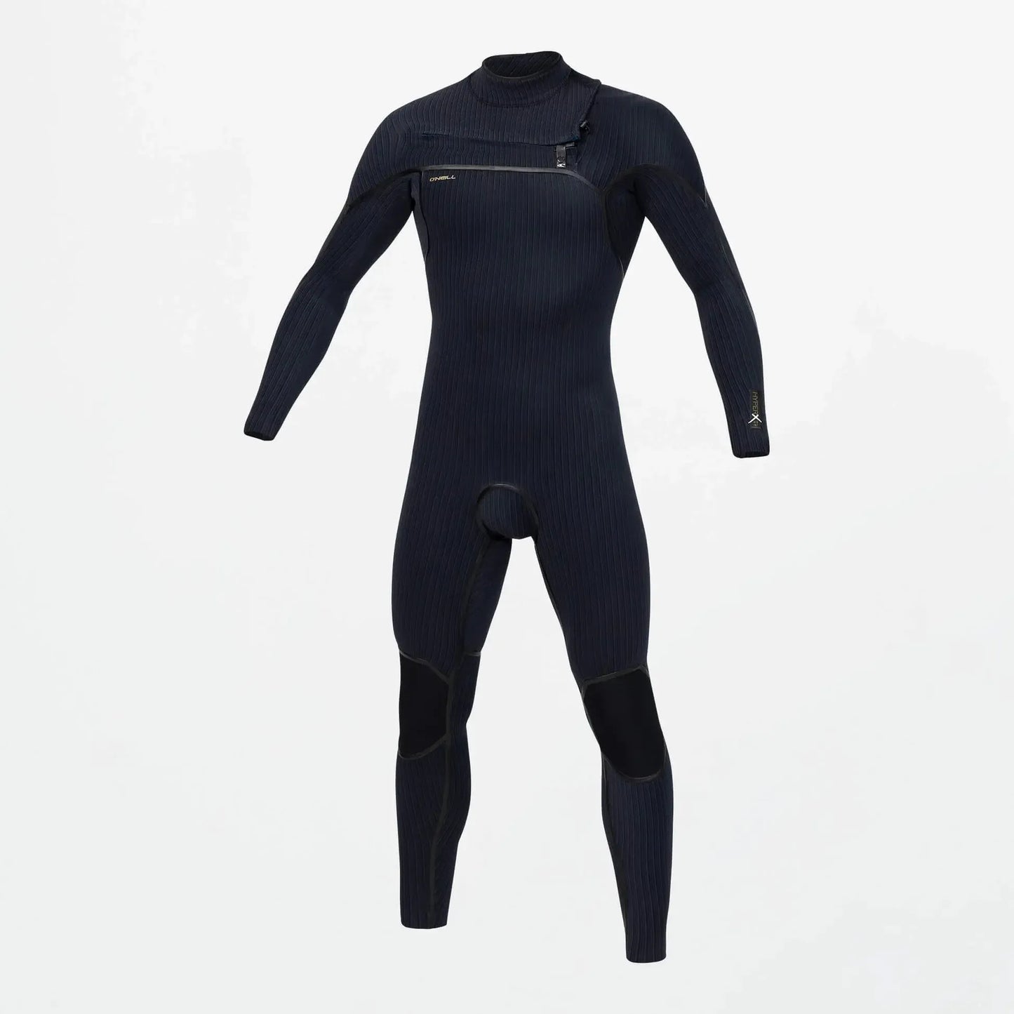 Men's black chest zip full-length wetsuit with panel details for surfing or watersports