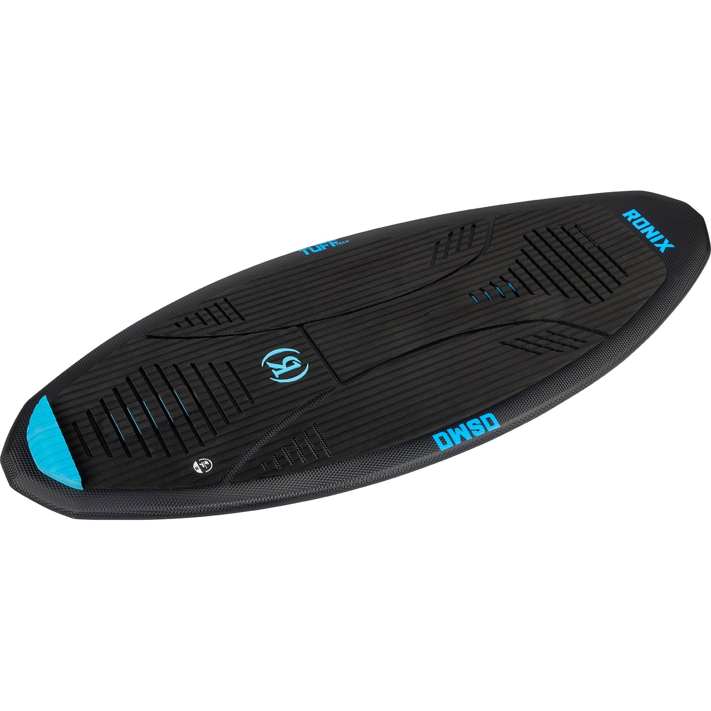 2027 Ronix Osmo Skimmer Tuff Tech Wakesurf Black / Azure Blue — deck and rail detail