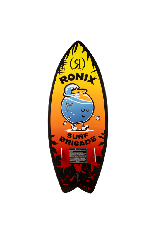 2027 Ronix Sonic Boys Fish Wakesurf Sunset Splash — base with swallowtail and bottom-mount fins