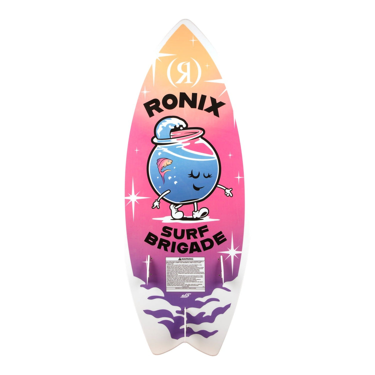 2027 Ronix Sonic Girls Fish Wakesurf Pink Splash — base with swallowtail and bottom-mount fins