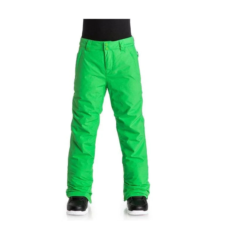 Quiksilver boys' bright green snow pants, waterproof winter outerwear