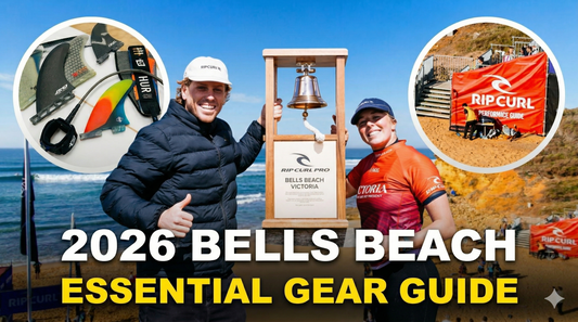 2026 Rip Curl Pro Bells Beach Victoria champions holding the trophy bell.