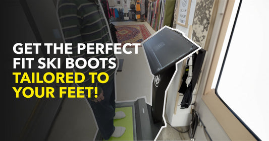 Customer using ski boot fitting scanner at Boardstore for custom ski boot fitting