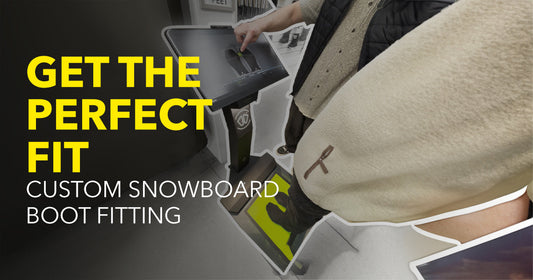 Custom snowboard boot fitting at Boardstore, person using fitting machine in store.