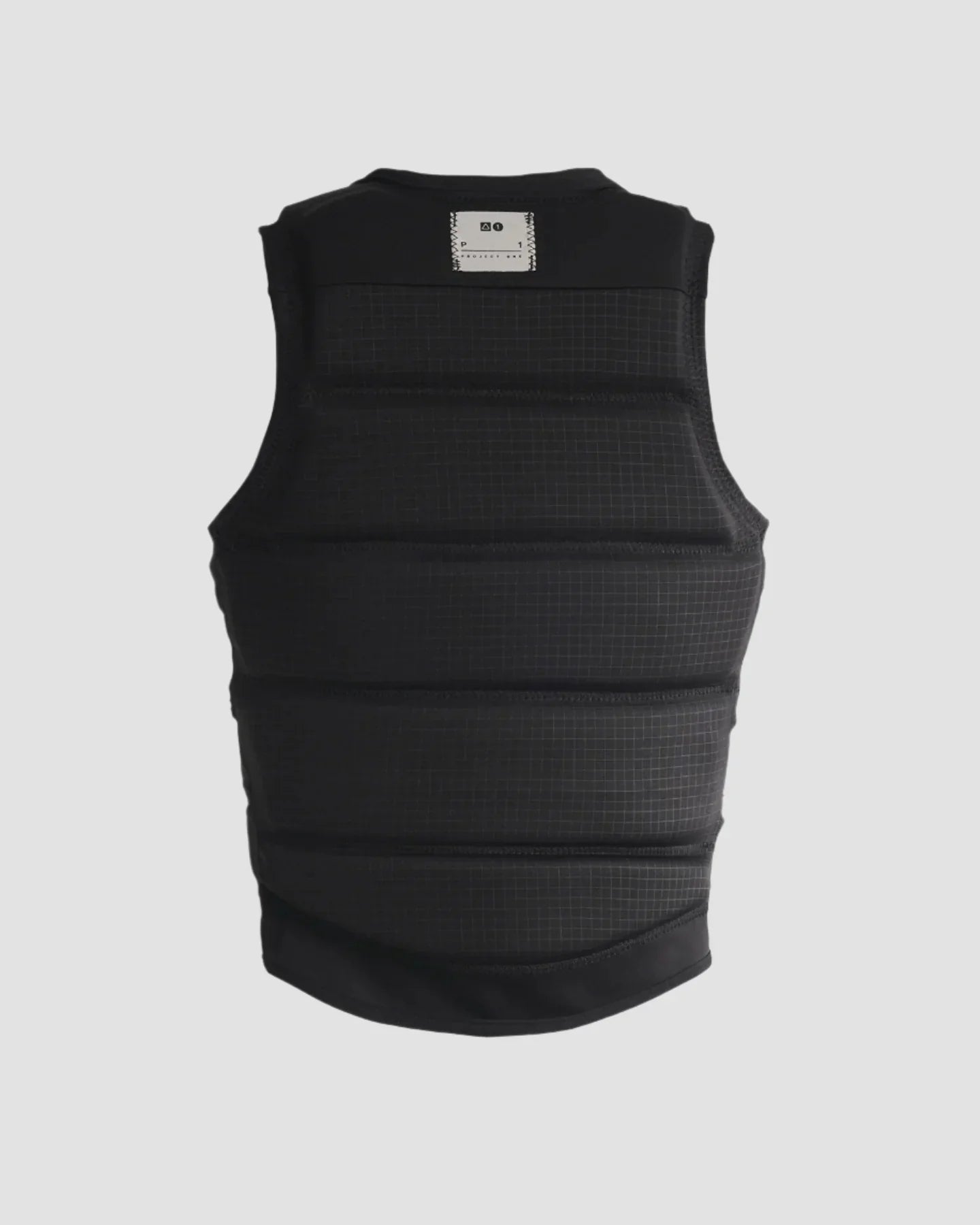 Wakeboarder in a black vest by the water with FOLLOW brand, outdoor water sports