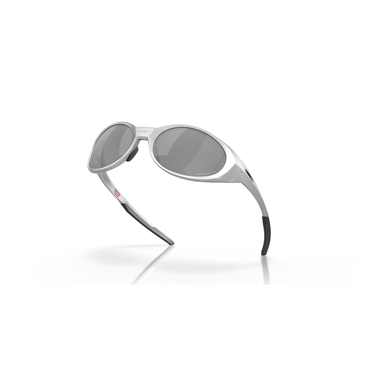 Silver sunglasses with reflective lenses on a white background