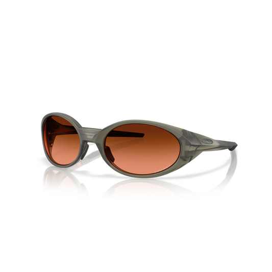 Sunglasses with brown lenses and gray frame on a clear background