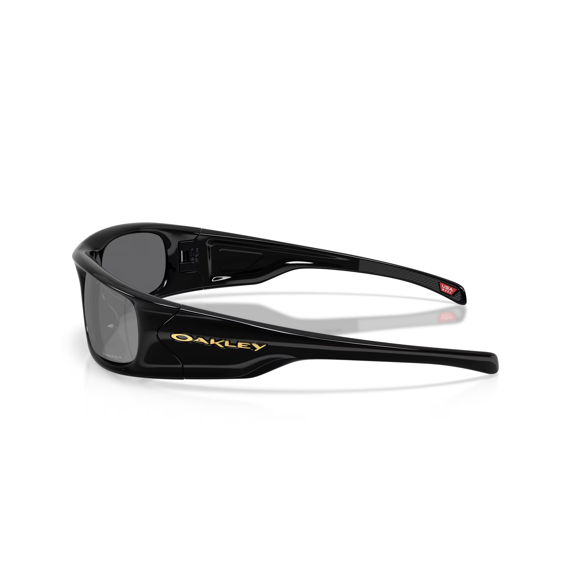 Black Oakley sunglasses on a clear background