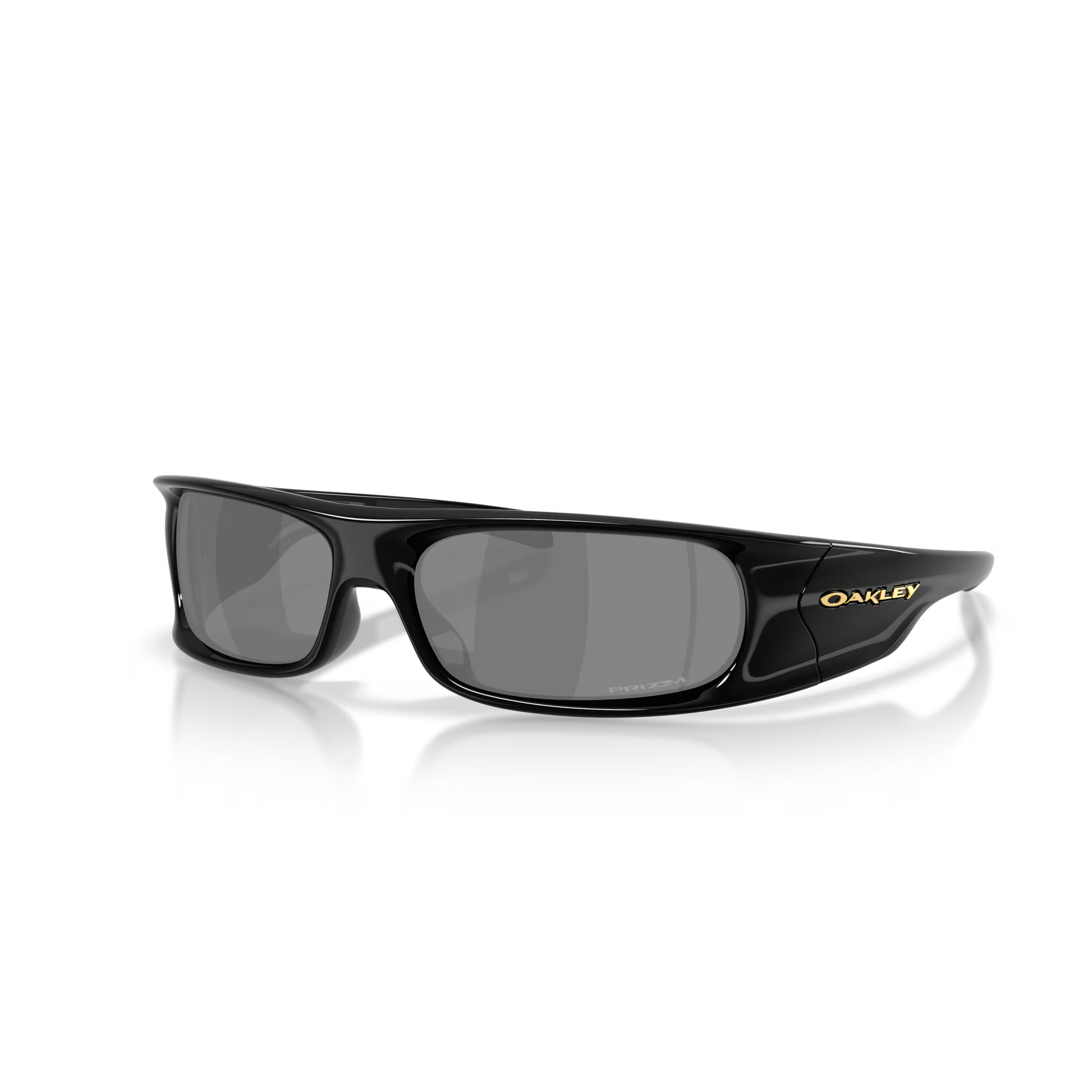 Black Oakley sunglasses on a white background
