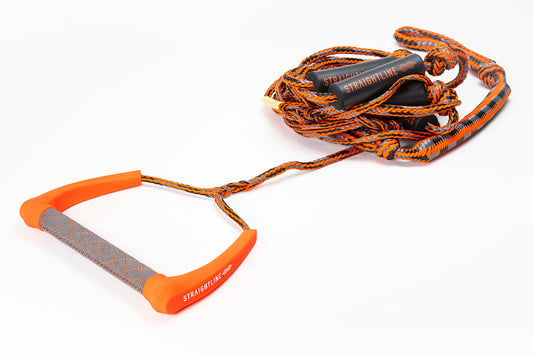 2027 Straightline Moondog Wakesurf Rope Orange — full rope with moulded foam grip sections
