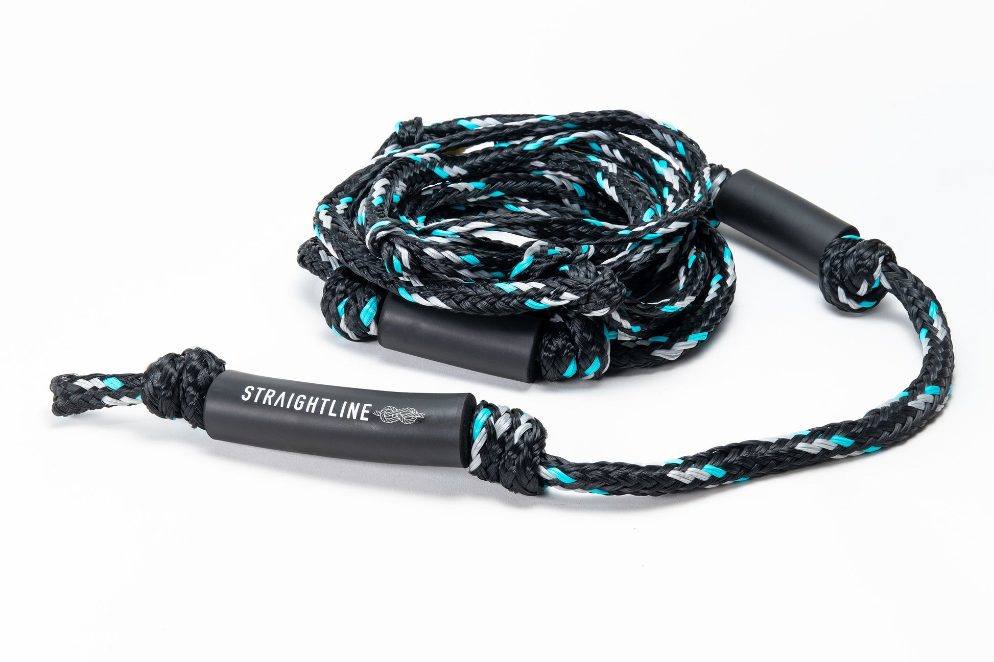 2027 Straightline Knotted Wakesurf Rope Black — 18mm PE line with six knots