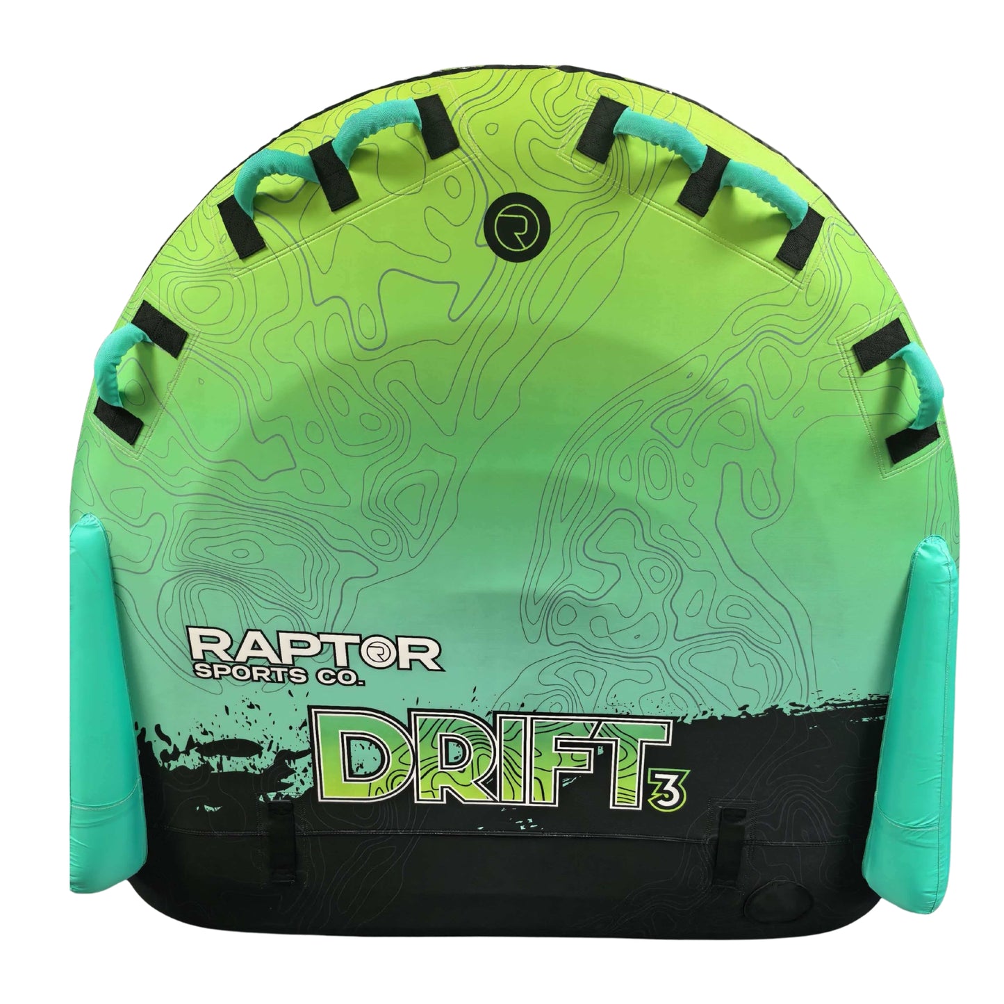 2027 Raptor The Drift 3 Towable Tube — front, showing foam handles and knuckle guards