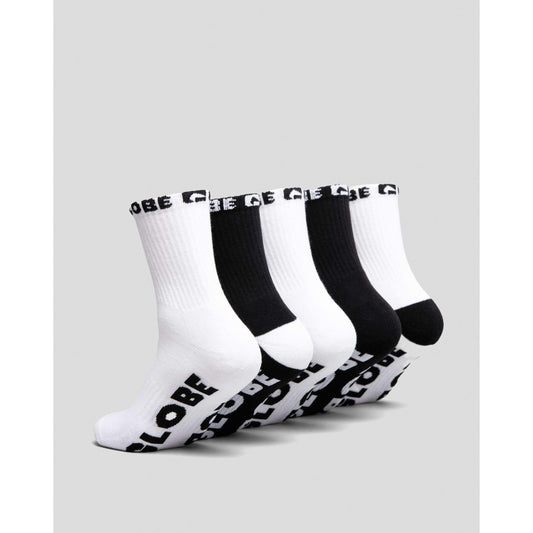 Globe Quarter Sock 5 Pack - Bakc & White