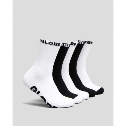 Globe Quarter Sock 5 Pack - Bakc & White