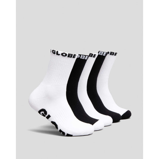 Globe Quarter Sock 5 Pack - Bakc & White