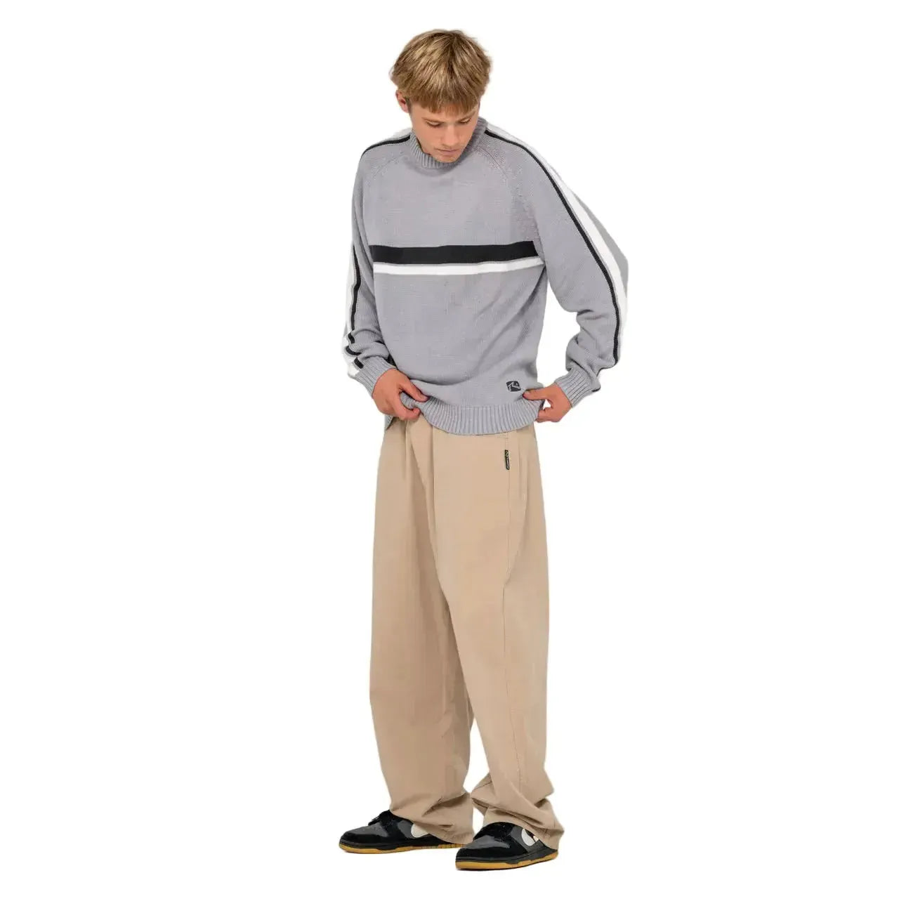 Rusty White Lines 2.0 Knitted Crew - Stone Grey