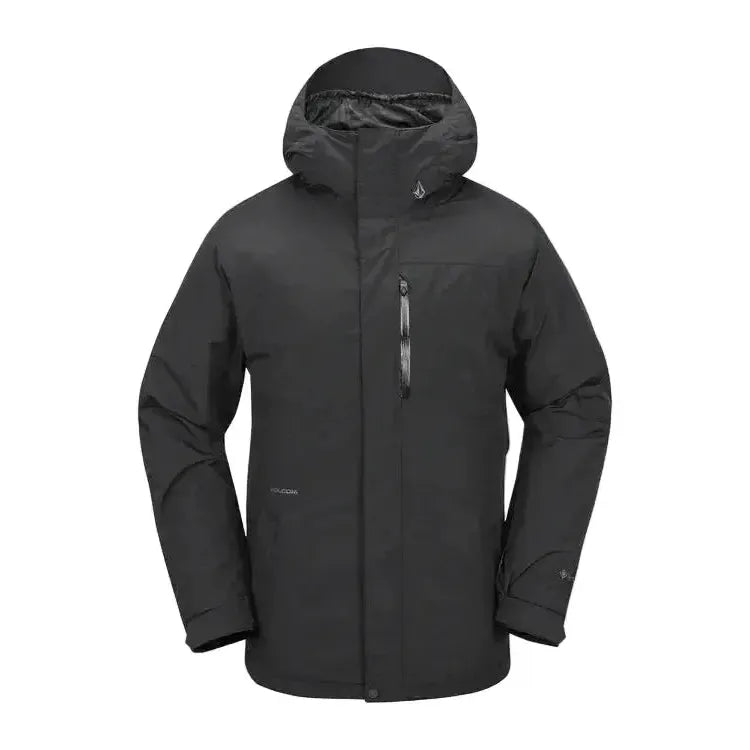 Black jacket with a hood on a light gray background