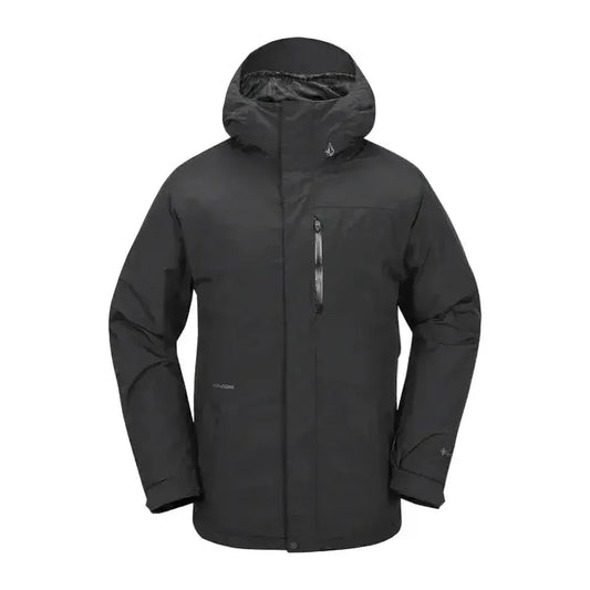 Black jacket with a hood on a light gray background