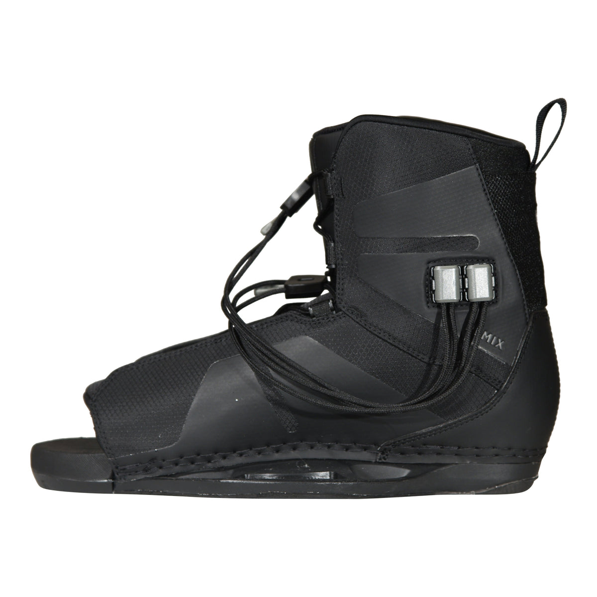 2027 Hyperlite Remix Wakeboard Boots black — three-quarter view showing the lace lock hardware