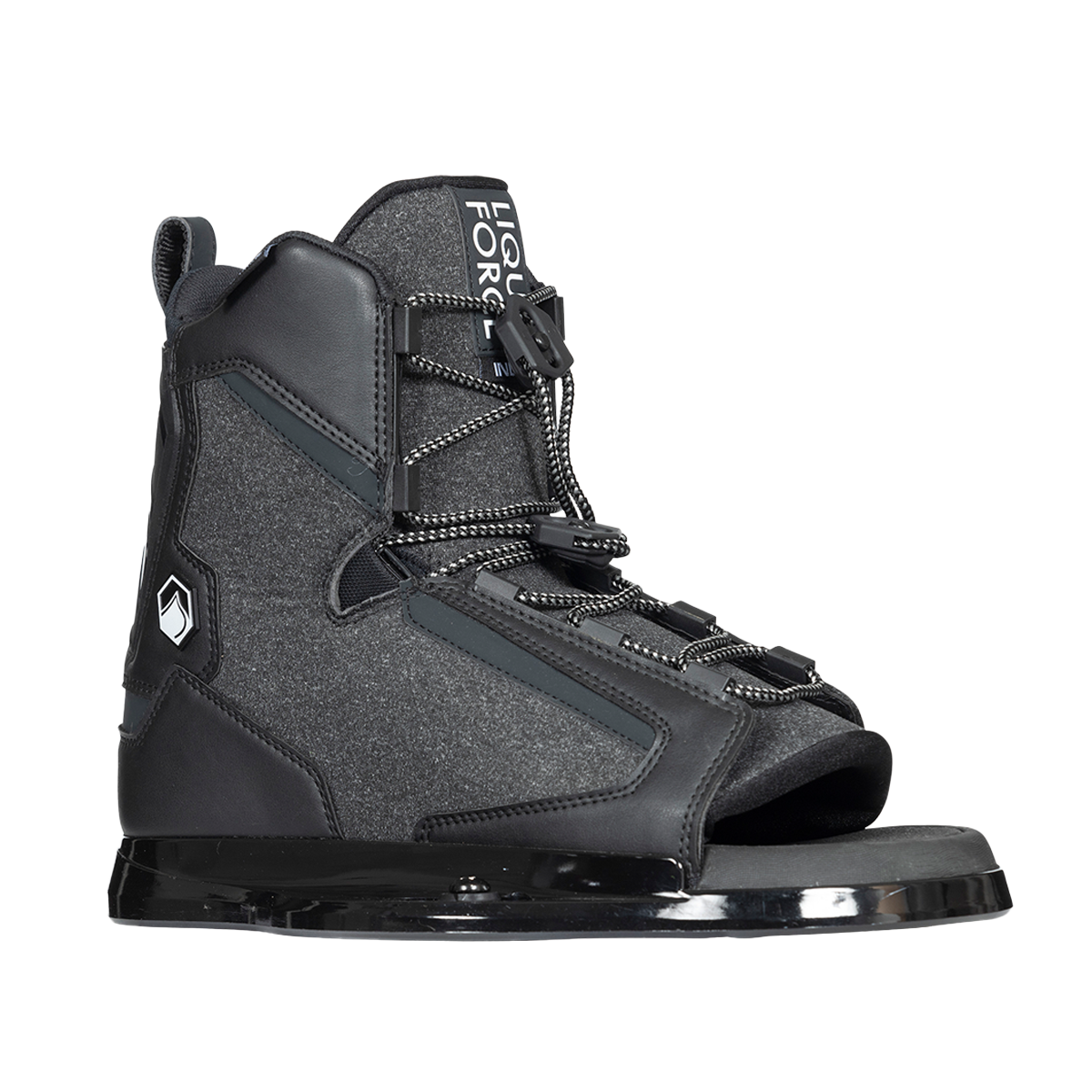 2027 Liquid Force Index 6R Wakeboard Binding Black — side profile, open toe