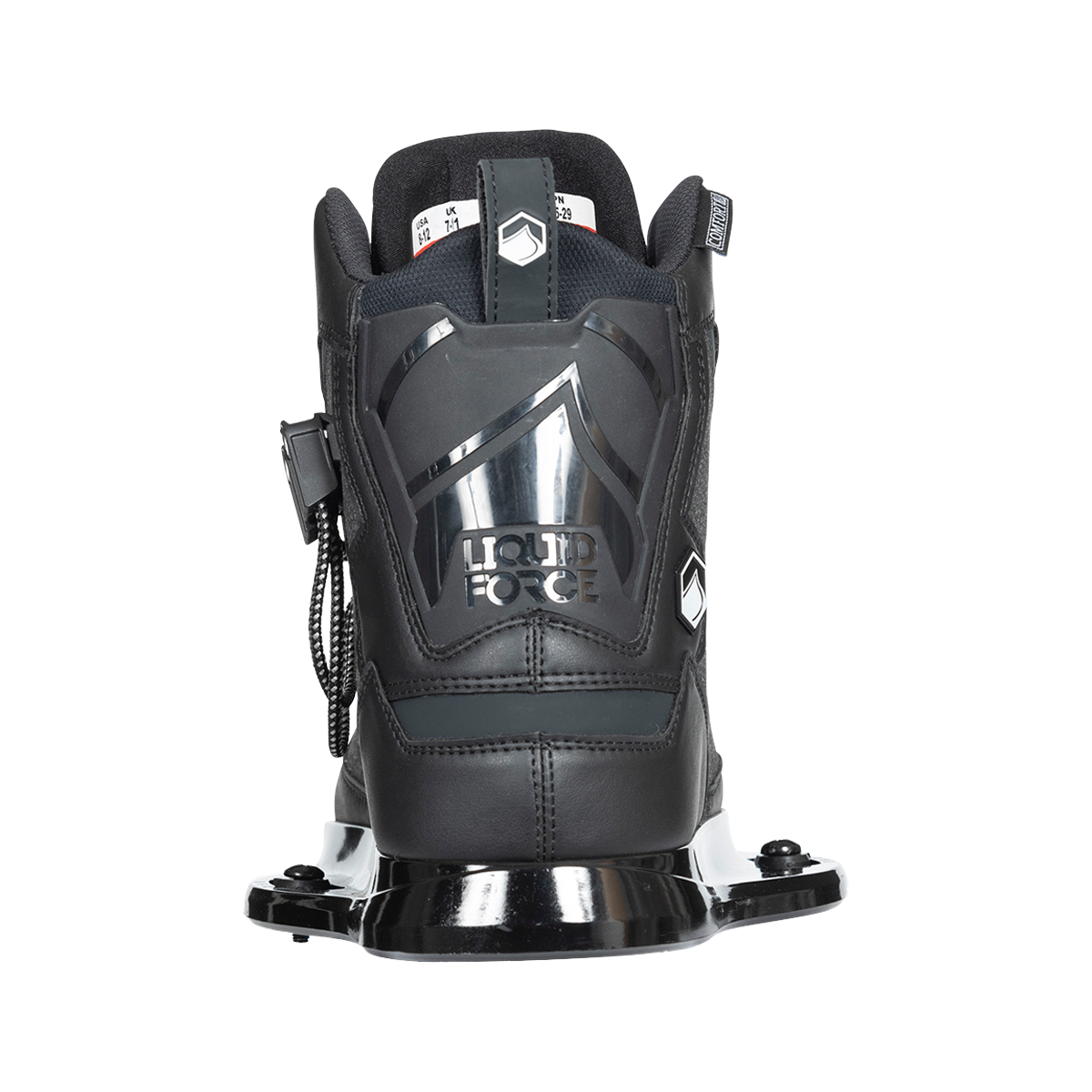 2027 Liquid Force Index 6R Wakeboard Binding Black — front view showing dual-zone lacing and open-toe opening