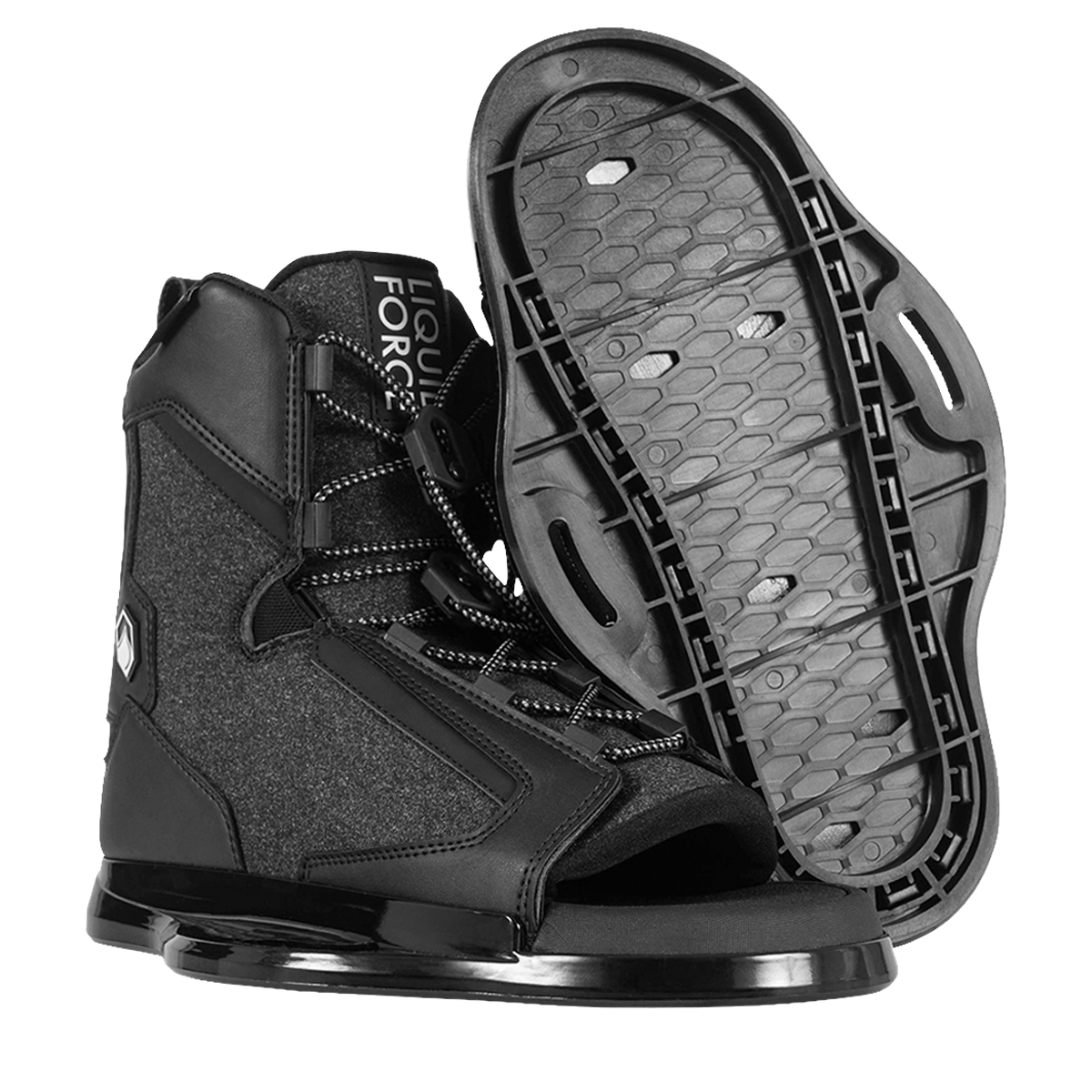 2027 Liquid Force Index 6R Wakeboard Binding Black — pair showing 6R chassis base