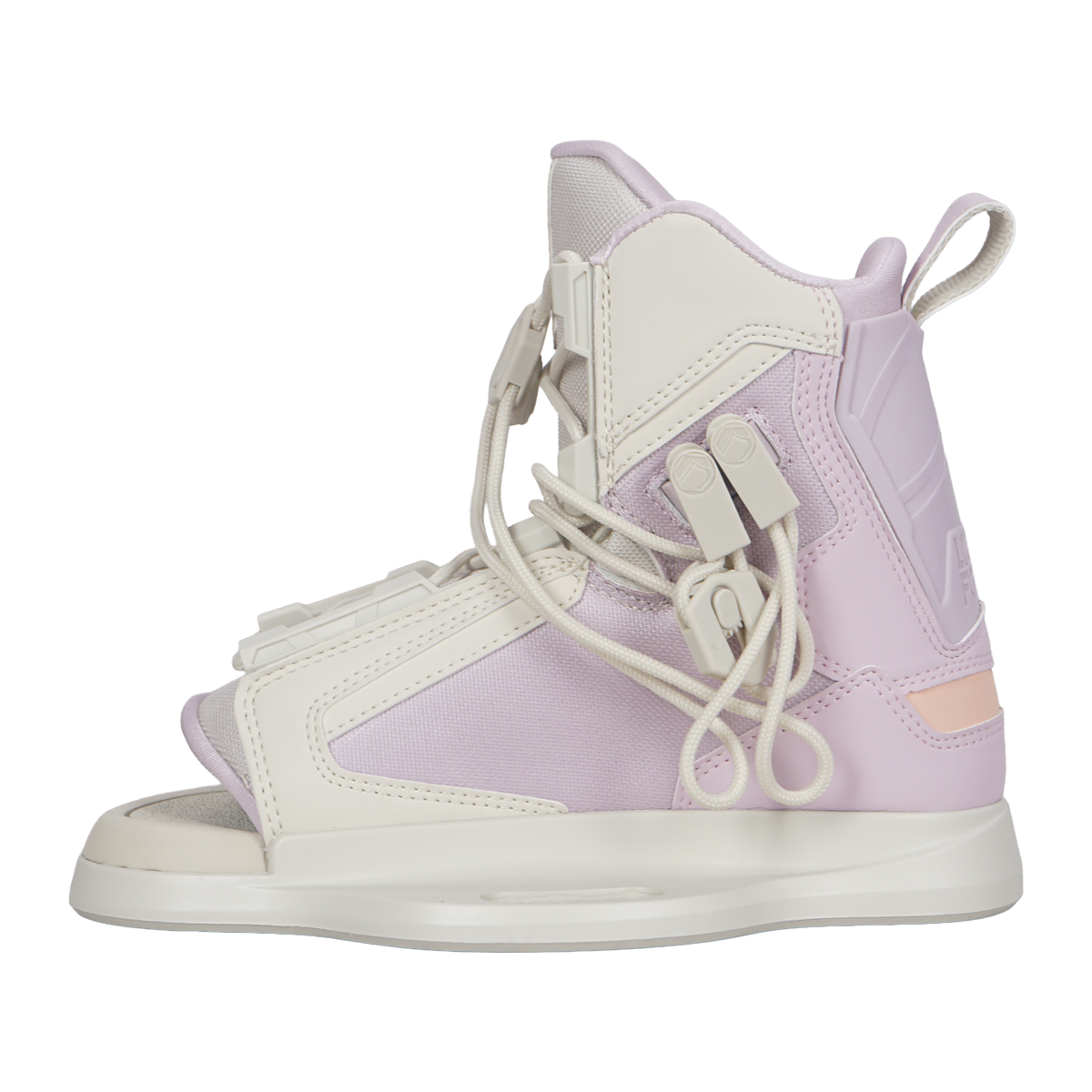2027 Liquid Force Plush 6R Wakeboard Binding Pink — angled view showing dual-zone lacing and stretch cuff zone