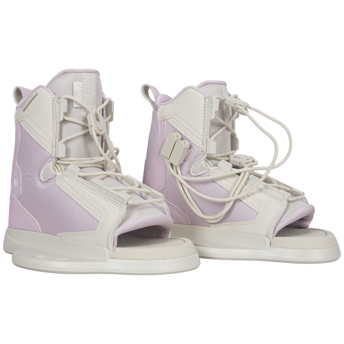 2027 Liquid Force Plush 6R Wakeboard Binding Pink — pair showing 6R chassis base