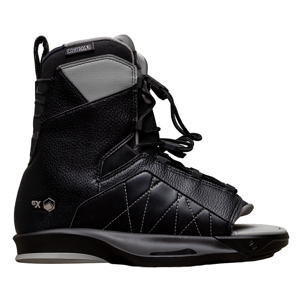 2027 Liquid Force Transit 6X Wakeboard Binding Black — side profile, open toe