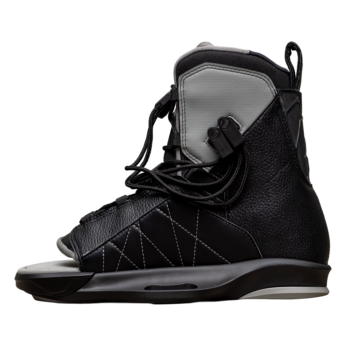 2027 Liquid Force Transit 6X Wakeboard Binding Black — angled view showing dual-zone lacing