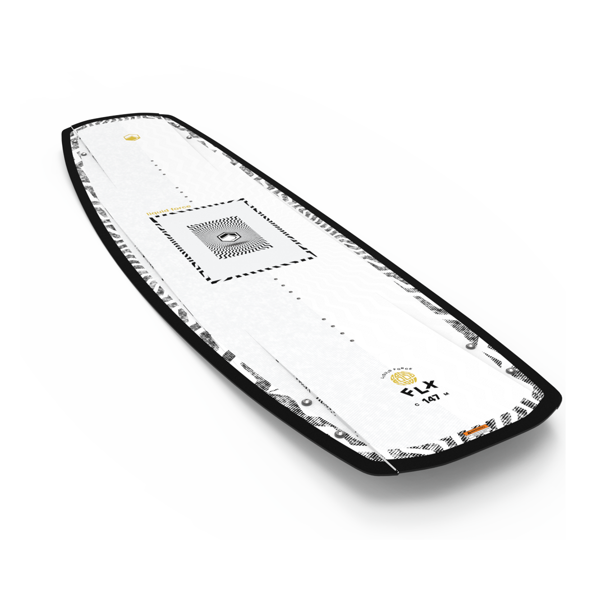 2027 Liquid Force FLX Wakeboard - angled topsheet showing beveled catch-free rails